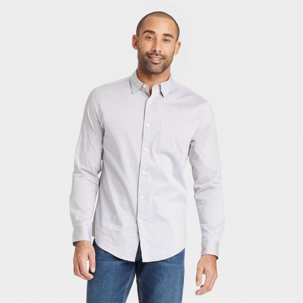 Men's Comfort Wear Long Sleeve Shirt - Goodfellow & Co Light Gray XXL